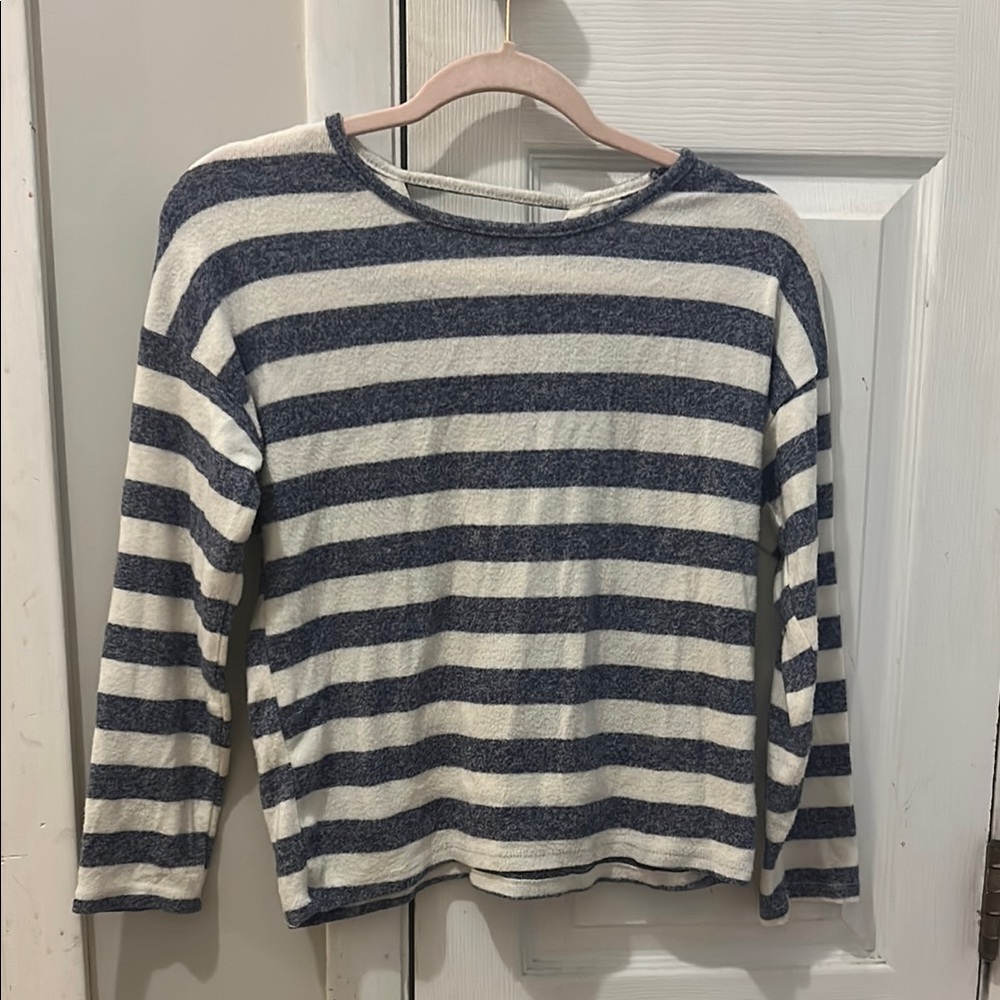 Blue and White Crewneck Striped Sweater